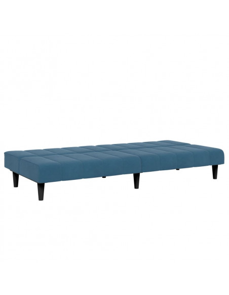 Divano Letto 2 Posti con Poggiapiedi Blu in Velluto