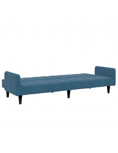 Divano Letto 2 Posti con Poggiapiedi Blu in Velluto