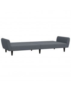 Divano Letto 2 Posti con Poggiapiedi Grigio Scuro in Velluto