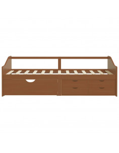 Divano Letto 3 Posti e Cassetti Marrone Miele in Pino 90x200cm