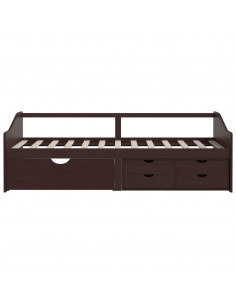 Divano Letto 3 Posti e Cassetti Marrone Scuro in Pino 90x200cm