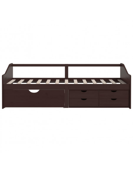 Divano Letto 3 Posti e Cassetti Marrone Scuro in Pino 90x200cm