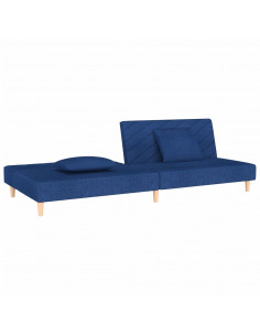 Divano Letto a 2 Posti con 2 Cuscini Blu in Tessuto