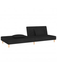 Divano Letto a 2 Posti con 2 Cuscini Nero in Tessuto