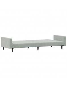 Divano Letto a 2 Posti con Poggiapiedi Grigio Chiaro in Velluto