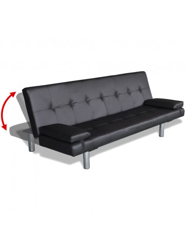 Divano Letto con 2 Cuscini in Similpelle Regolabile Nero