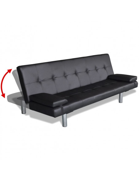 Divano Letto con 2 Cuscini in Similpelle Regolabile Nero