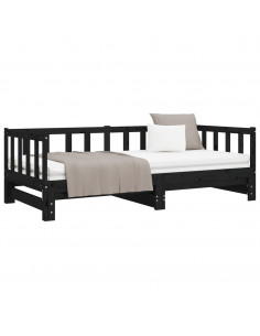Divano Letto con Letto Estraibile Nero 90x200cm Massello Pino