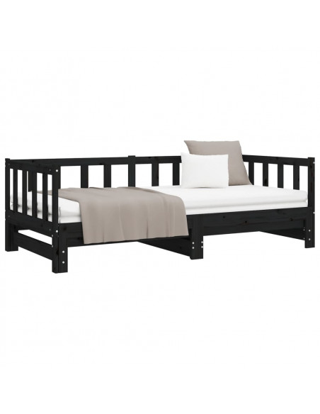 Divano Letto con Letto Estraibile Nero 90x200cm Massello Pino