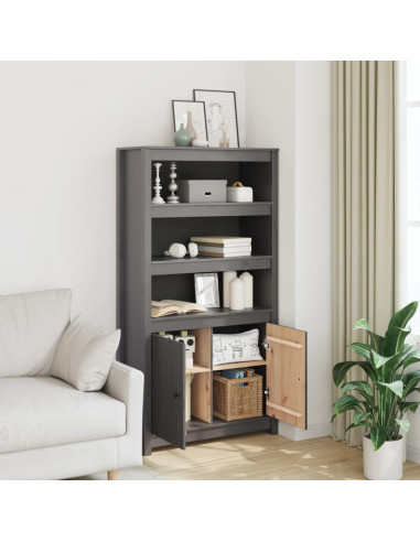 Credenza Grigio 80x35x154 cm in Legno Massello di Pino