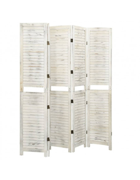Divisorio 5 Pannelli Bianco Antico 178,5x166 cm Legno Massello