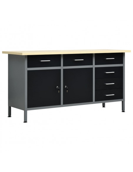 Banco da Lavoro Nero 160x60x85 cm in Acciaio