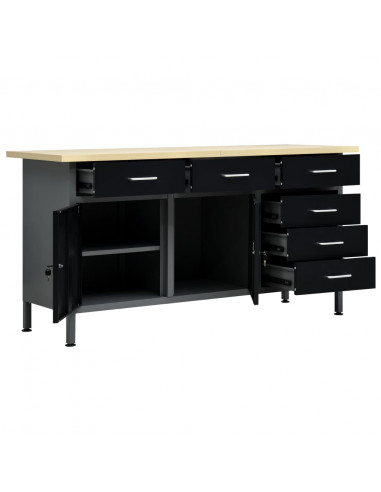 Banco da Lavoro Nero 160x60x85 cm in Acciaio