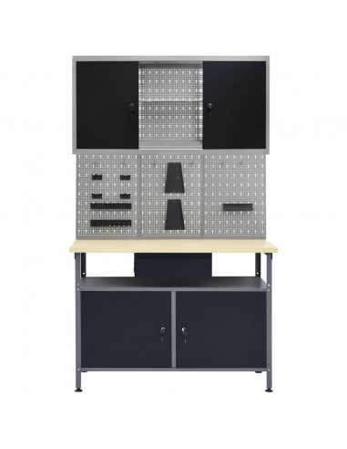 Banco da Lavoro con 3 Pannelli a Parete e 1 Armadietto