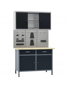 Banco da Lavoro con 3 Pannelli a Parete e 1 Armadietto 2