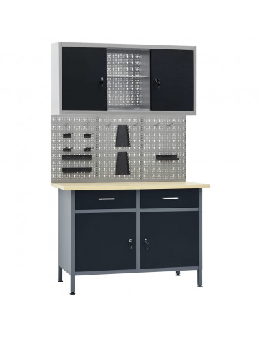 Banco da Lavoro con 3 Pannelli a Parete e 1 Armadietto