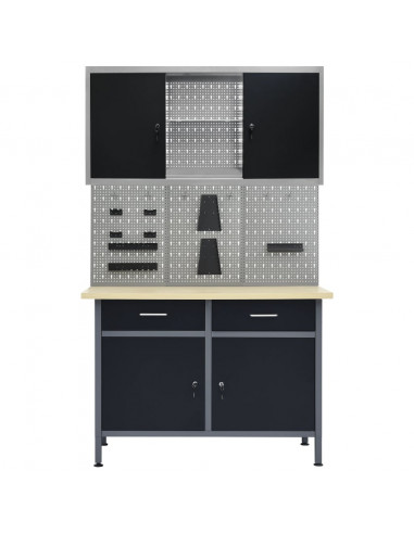 Banco da Lavoro con 3 Pannelli a Parete e 1 Armadietto