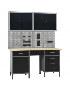 Banco da Lavoro con 4 Pannelli a Parete e 2 Armadietti 2