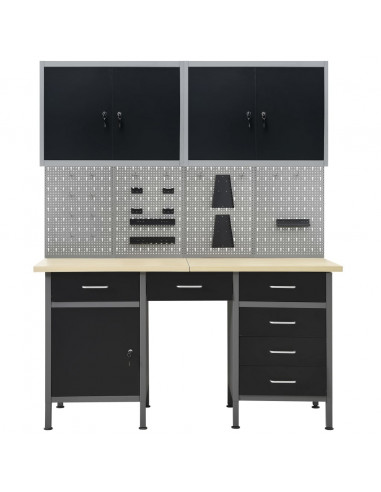 Banco da Lavoro con 4 Pannelli a Parete e 2 Armadietti