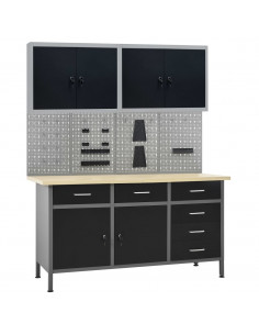 Banco da Lavoro con 4 Pannelli a Parete e 2 Armadietti 2