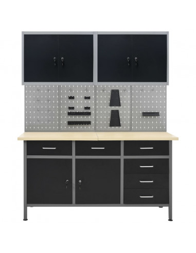 Banco da Lavoro con 4 Pannelli a Parete e 2 Armadietti