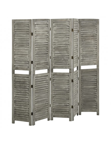 Divisorio a 5 Pannelli Grigio 179x166 cm in Legno Massello