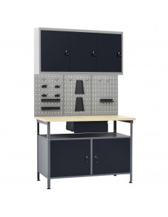 Banco da Lavoro con 3 Pannelli a Parete e 1 Armadietto 2