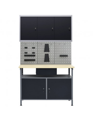 Banco da Lavoro con 3 Pannelli a Parete e 1 Armadietto