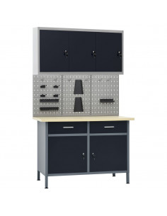 Banco da Lavoro con 3 Pannelli a Parete e 1 Armadietto 2