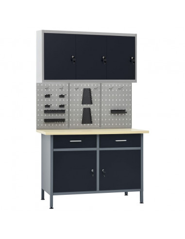 Banco da Lavoro con 3 Pannelli a Parete e 1 Armadietto