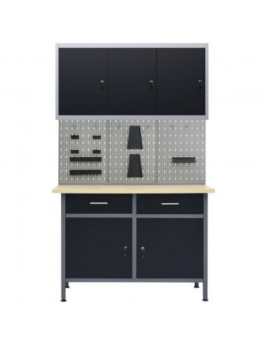 Banco da Lavoro con 3 Pannelli a Parete e 1 Armadietto