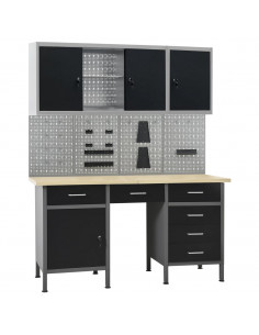 Banco da Lavoro con 4 Pannelli a Parete e 2 Armadietti 2