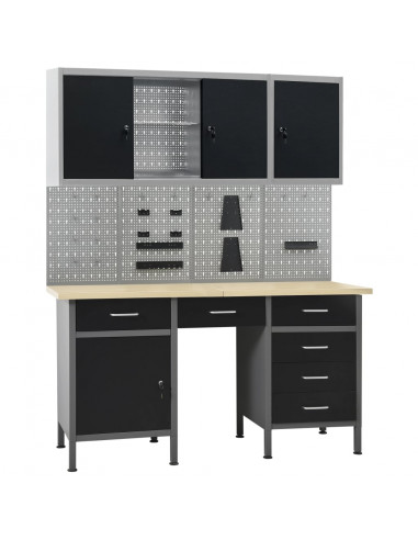 Banco da Lavoro con 4 Pannelli a Parete e 2 Armadietti