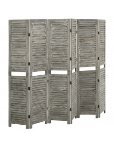 Divisorio a 6 Pannelli Grigio 214x166 cm in Legno Massello