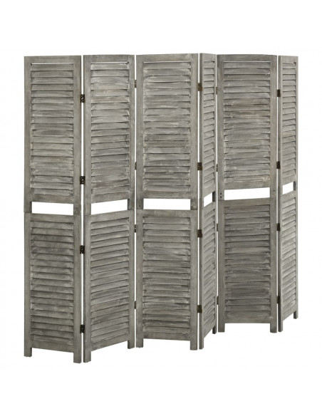 Divisorio a 6 Pannelli Grigio 214x166 cm in Legno Massello