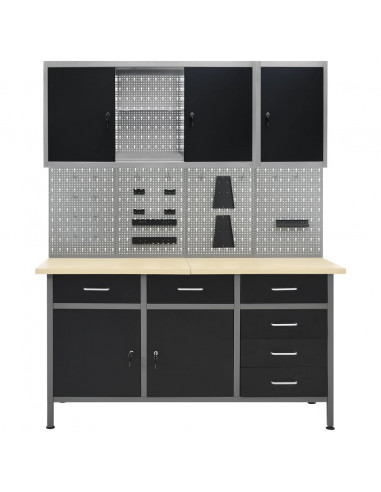 Banco da Lavoro con 4 Pannelli a Parete e 2 Armadietti