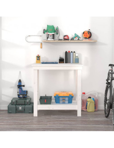 Banco da Lavoro Bianco 80x50x80 cm in Legno Massello di Pino