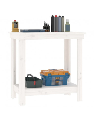 Banco da Lavoro Bianco 80x50x80 cm in Legno Massello di Pino