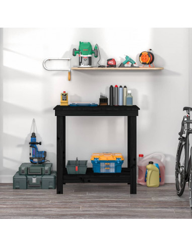 Banco da Lavoro Nero 80x50x80 cm in Legno Massello di Pino