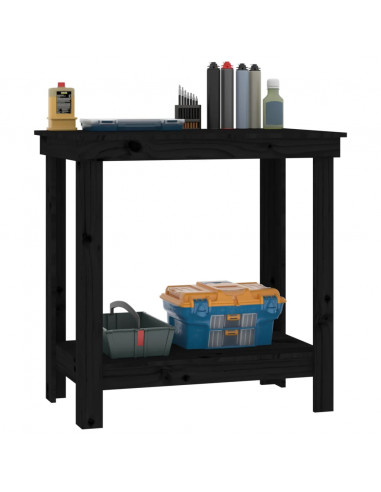 Banco da Lavoro Nero 80x50x80 cm in Legno Massello di Pino