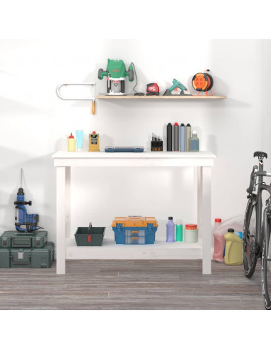 Banco da Lavoro Bianco 110x50x80 cm in Legno Massello di Pino
