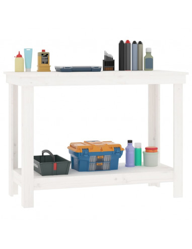 Banco da Lavoro Bianco 110x50x80 cm in Legno Massello di Pino