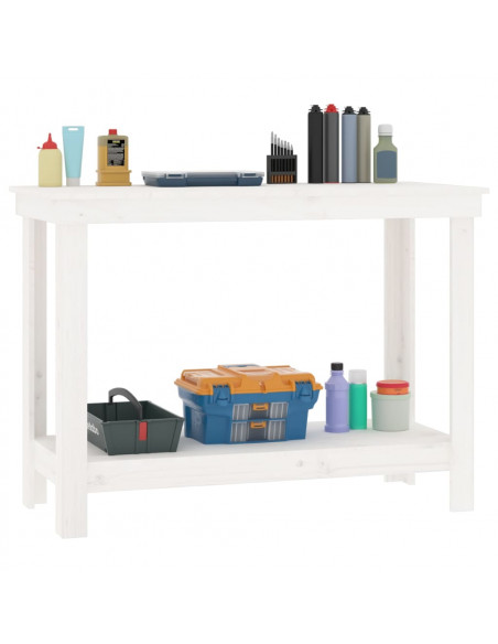 Banco da Lavoro Bianco 110x50x80 cm in Legno Massello di Pino