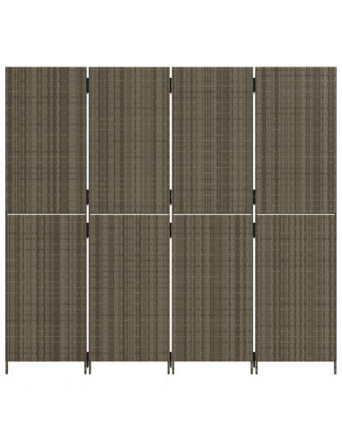 Divisorio per Ambienti a 4 Pannelli Grigio in Polyrattan