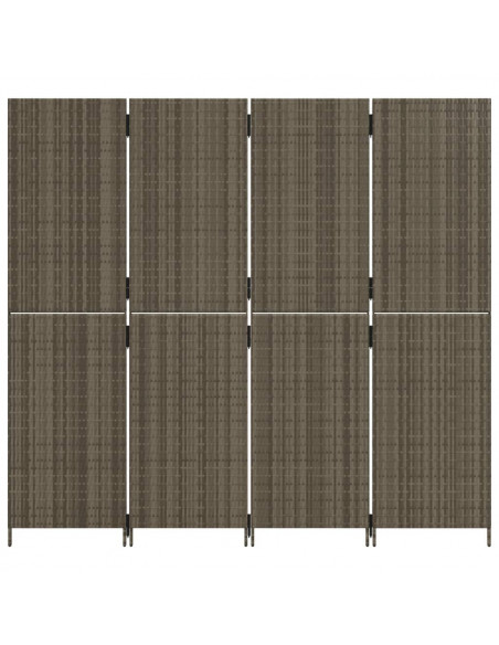 Divisorio per Ambienti a 4 Pannelli Grigio in Polyrattan