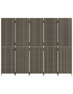 Divisorio per Ambienti a 5 Pannelli Grigio in Polyrattan