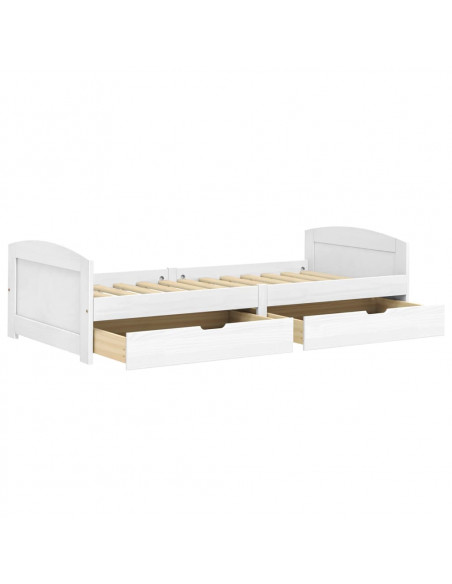 Dormeuse 2 Cassetti Bianca 90x200 cm Legno Massello Pino IRUN