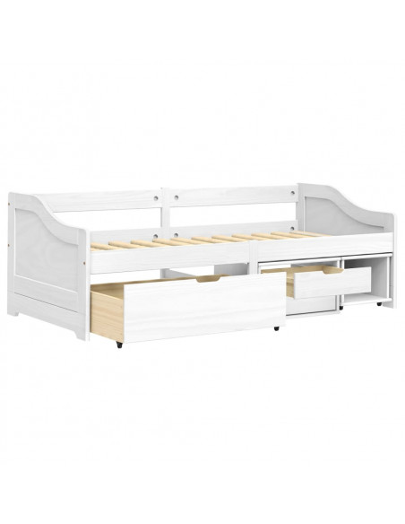 Dormeuse 3 Cassetti Bianca 90x200 cm Legno Massello Pino IRUN