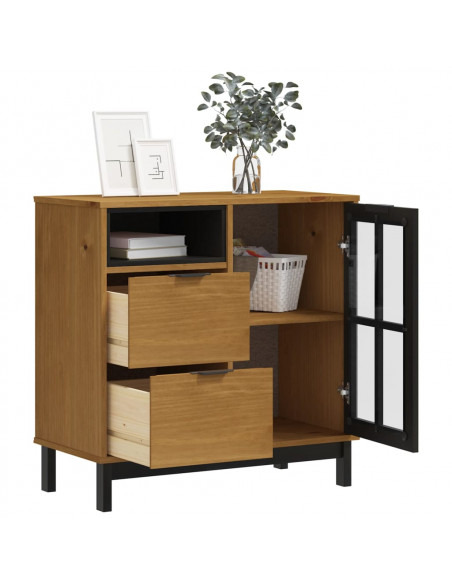 Credenza con Anta in Vetro FLAM 80x40x80 cm Massello di Pino