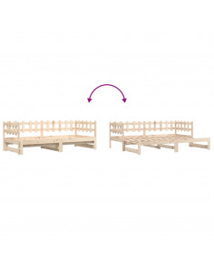 Dormeuse Estraibile 2x(90x200) cm Legno Massello di Pino